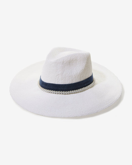 Denim and Pearl Trim Hat White/Blue