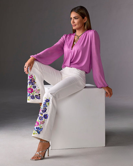 Monterey Floral Embellished Jean White Multi