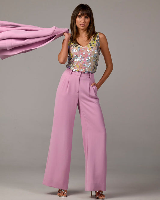 Malibu Wide Leg Effortless Drape Trouser Pant Pink Lavender