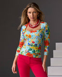 So Sexy Ruched Three Quarter Sleeve Print Top Amalfi Tiles