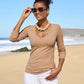 So Essential Ribbed V Neck Long Sleeve Top Sesame
