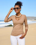So Essential Ribbed V Neck Long Sleeve Top Sesame