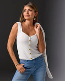 Button Detail Sweater Tank Off White