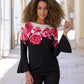 Floral Boatneck Flare Sleeve Sweater Pink