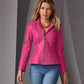 Genuine Leather Zip Collared Peplum Jacket Love Potion