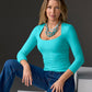 So Sexy Ruched 3/4 Sleeve Scoop Neck Top Blue Radiance