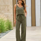 Malibu Wide Leg Drawstring Linen Pant Olive Night