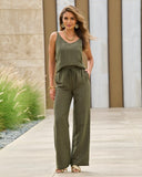 Malibu Wide Leg Drawstring Linen Pant Olive Night
