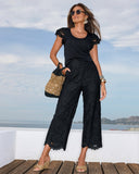 Malibu Scallop Lace Ankle Pant Black