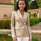Metallic Faux Leather Double Breasted Blazer Champagne