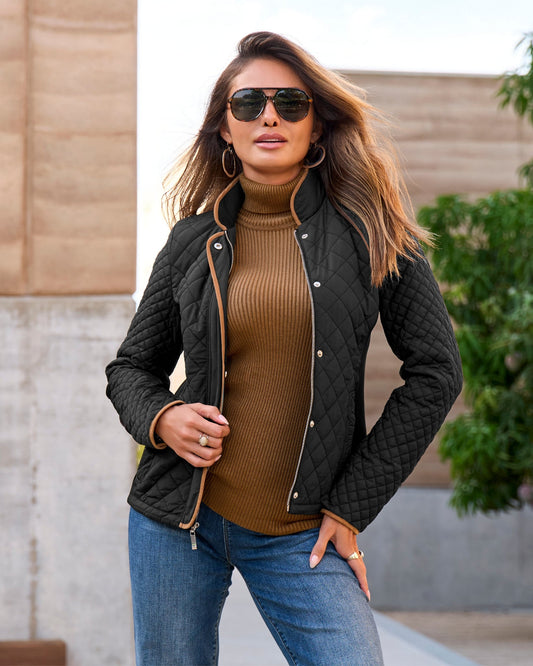 Light Weight Sweater Inset Quilted Puffer Jacket Black
