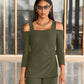 Beyond Travel Cold Shoulder Three Quarter Sleeve Top Olive Night