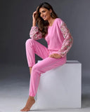 Lace & Rhinestone Lounge Set Begonia Pink