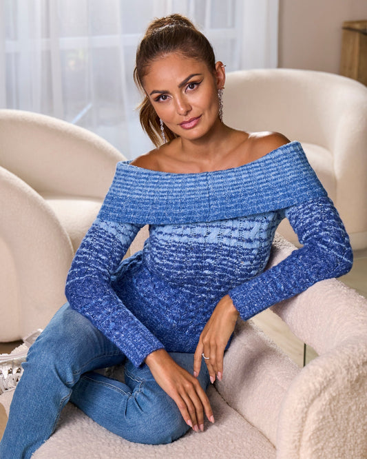Fold Over Marled Sweater Blue Multi