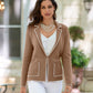 Pearl Embellished Sweater Blazer Tan