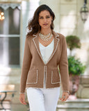 Pearl Embellished Sweater Blazer Tan