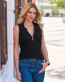 Sleeveless Ribbed Half-Zip Sweater Black