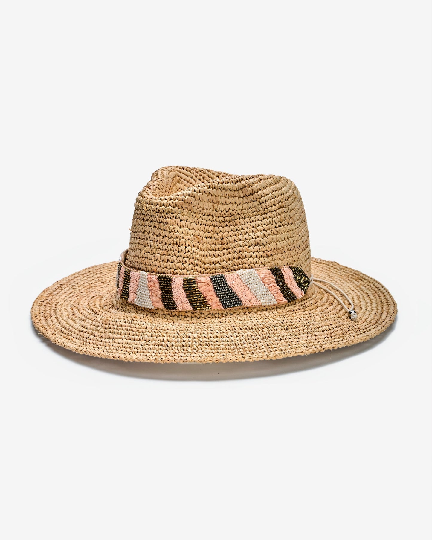 Sequin Beaded Raffia Hat Natural