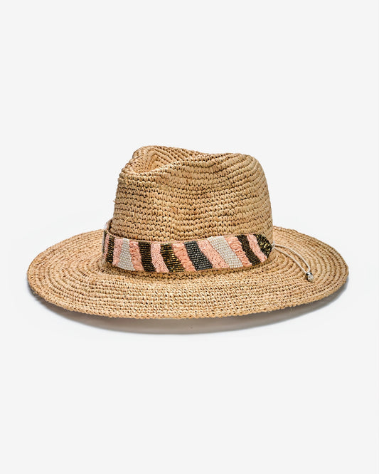 Sequin Beaded Raffia Hat Natural