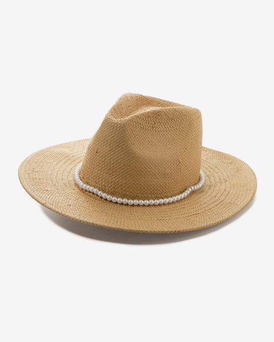 Pearl Detail Raffia Hat Natural