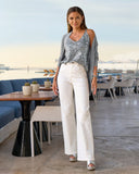 Malibu Scattered Sparkle Wide Leg Jean Off White Silver