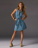 Collared Denim A Line Dress Medium Wash