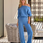 Pearl Trim Slouchy Sweater Lounge Set Granada Sky