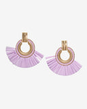 Gold and Raffia Fringe Earring Purple