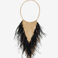 Crystal Feather Statement Necklace Black/Gold