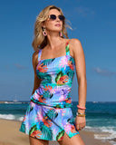 Swim Sense Print Square-Neck Tankini Top Blue Multi