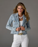 Modern Length Crest Button Luxe Denim Jacket Light Wash