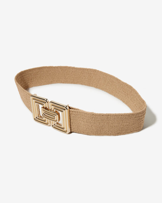 Raffia Gold Square Buckle Belt Natural