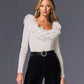 Organza Ruffle V Neck Sweater Off White