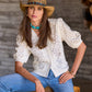 Eyelet Cable Button Up Cardigan Sweater Off White