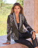 Over The Top Pearl and Rhinestone Embellished Shawl Collar Ponte Jacket Black Multi