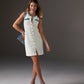 Shimmer Tweed Denim Trim Shift Dress Off White