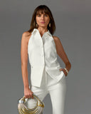 Modern Halter Cut Away Vest Ivory