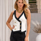 Color Block Button Detail Knit Top White/Black