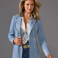 Faux Suede Double Breasted Boyfriend Blazer Blue