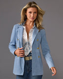Faux Suede Double Breasted Boyfriend Blazer Blue