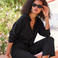 Cotton Comfort Collared V Neck Lounge Sweatshirt Black