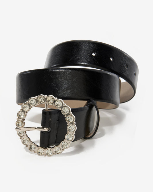 Crystal Gem Embellished Buckle Belt Black