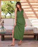 Luxe Lounge V-Neck Blouson Maxi Dress Olive Night