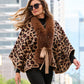 Animal Faux Fur Tie Waist Sweater Poncho Brown Multi
