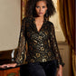 Embellished Cowl Neck Lace Top Black/Gold