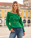 Off The Shoulder Scuba Double Breasted Blazer Monaco Green