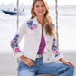 Floral Embroidered Denim Jacket White