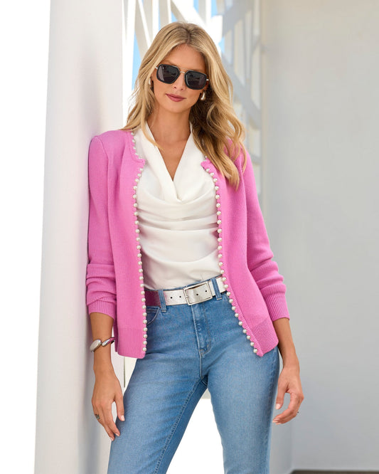 Pearl Trim Cardigan Fuchsia Pink