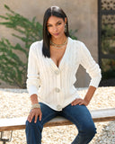 Cable Embellished Button Cardigan Off White