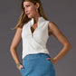 Ribbed Half Zip Up Tank Pure White